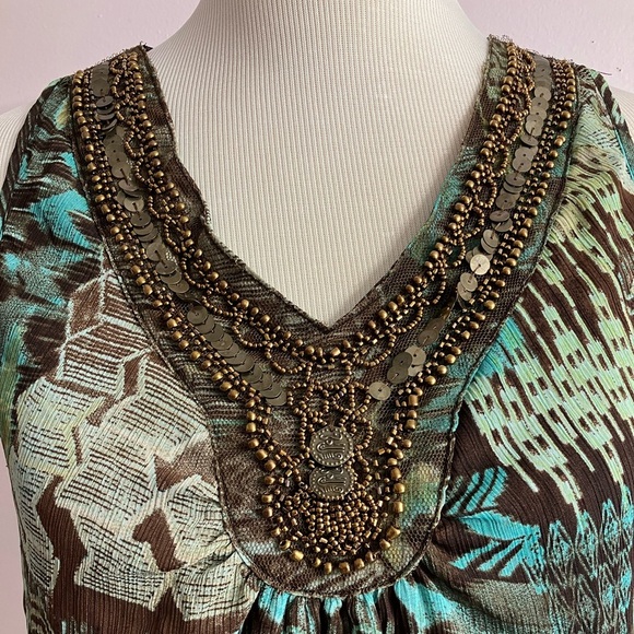 Women’s Sleeveless Top/Blouse, S, Green/Brown, V Neckline, by Zac and Rachel - Picture 2 of 3